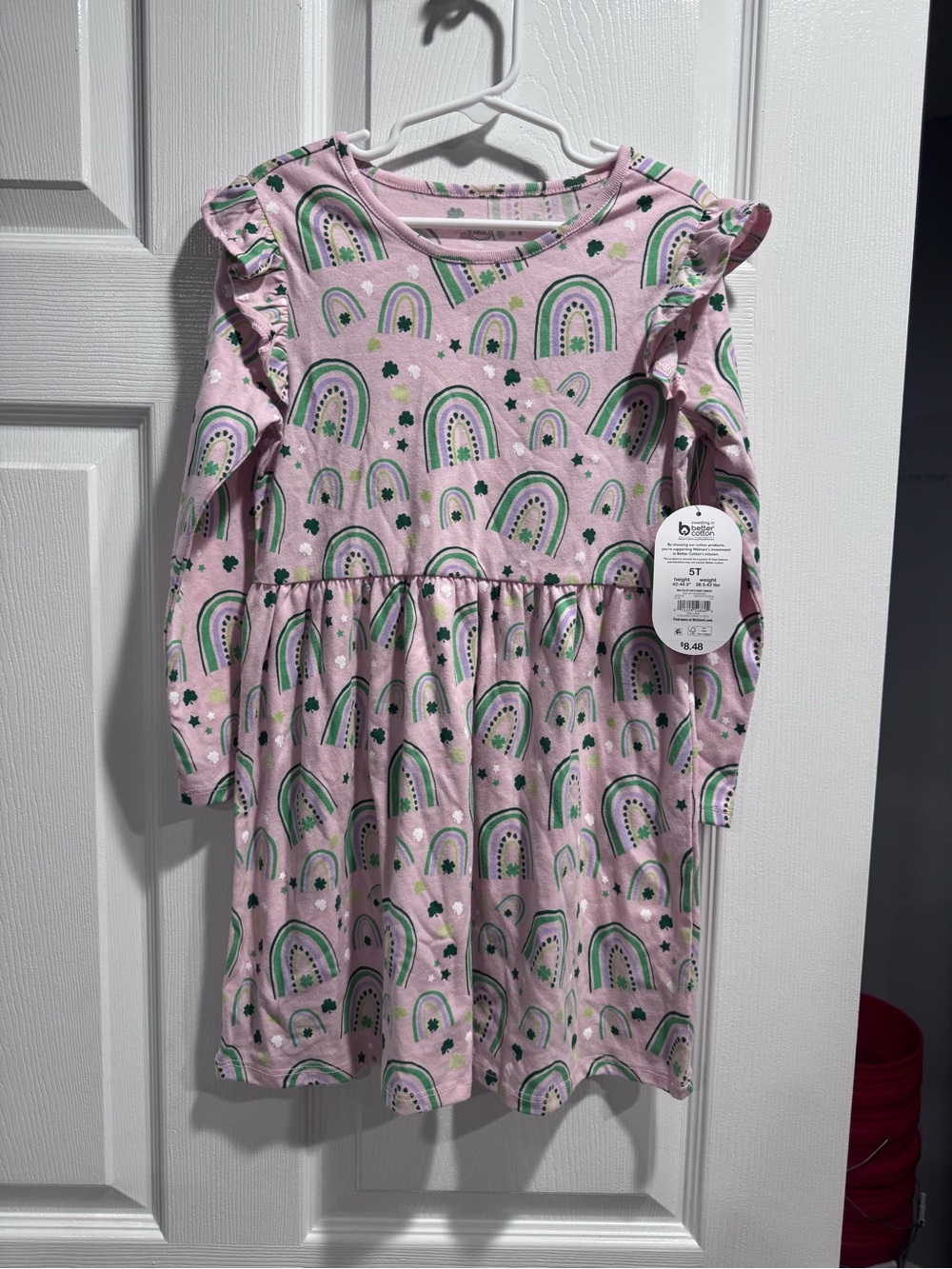 wonder nation Pink Rainbow Print Ruffle-Shoulder Dress